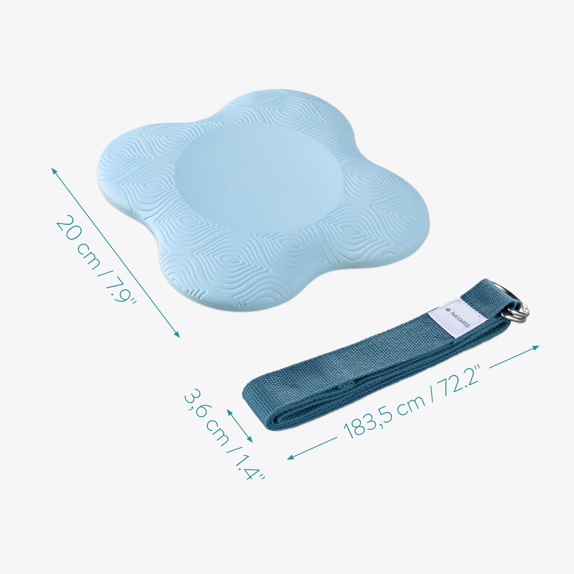Navaris Σετ με 2 Μαξιλάρια Γονάτου και έναν Ιμάντα Yoga - Blue - 54500.01.04