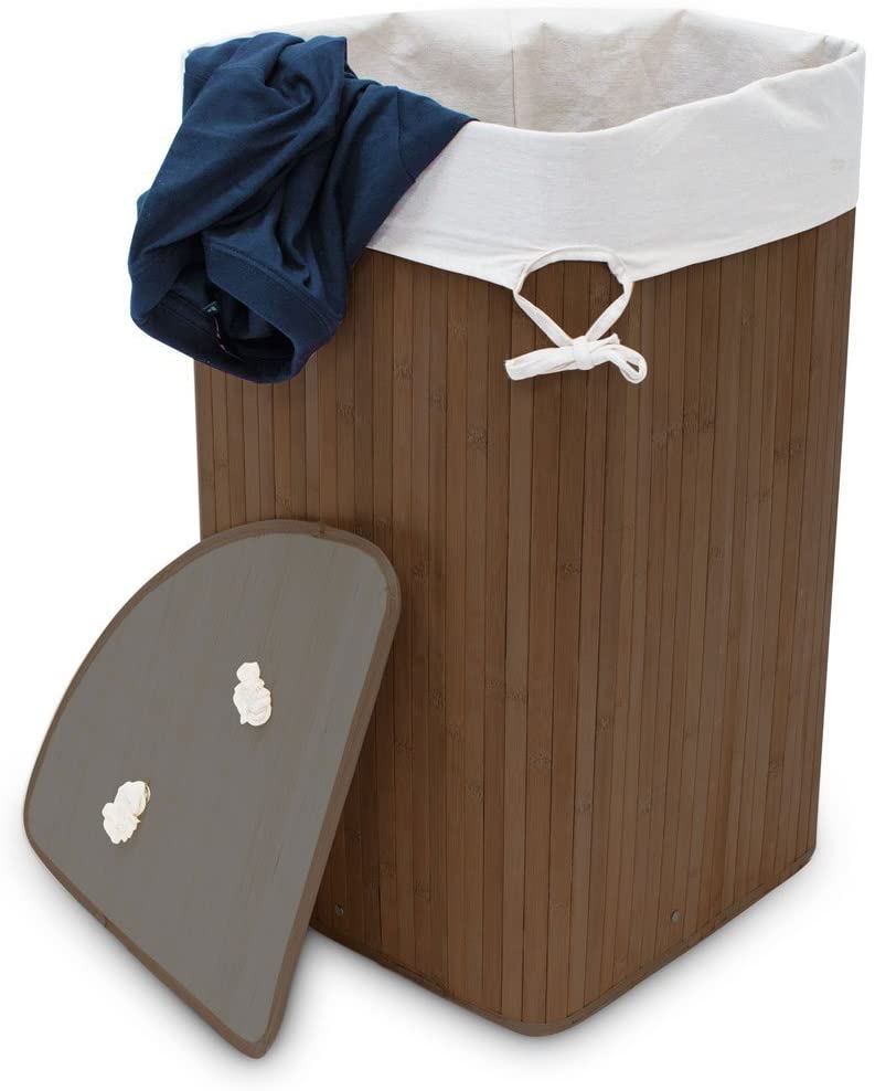 Relaxdays Καλάθι Απλύτων από Μπαμπού με Καπάκι - Brown / White - 4052025046781