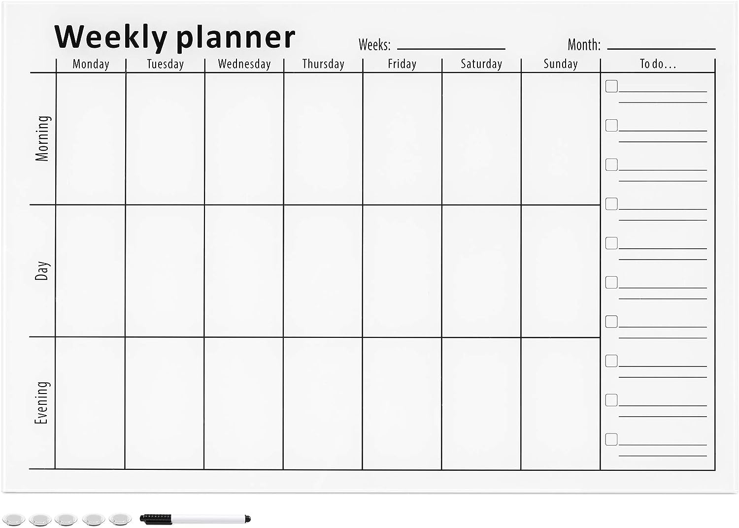 Navaris Μαγνητικός Γυάλινος Πίνακας Εβδομαδιαίου Χρονοδιαγράμματος - 60 x 40cm - White - 53999.02