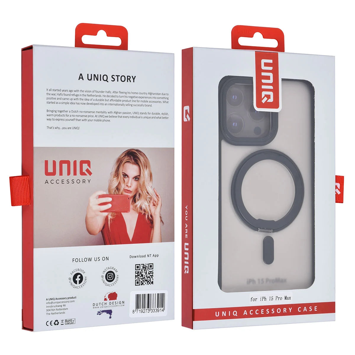 Tuniq iPhone 15 Pro Max - Σκληρή MagSafe Θήκη με Περιστρεφόμενο Δαχτυλίδι Συγκράτησης - Ημιδιαφανή / Μαύρη