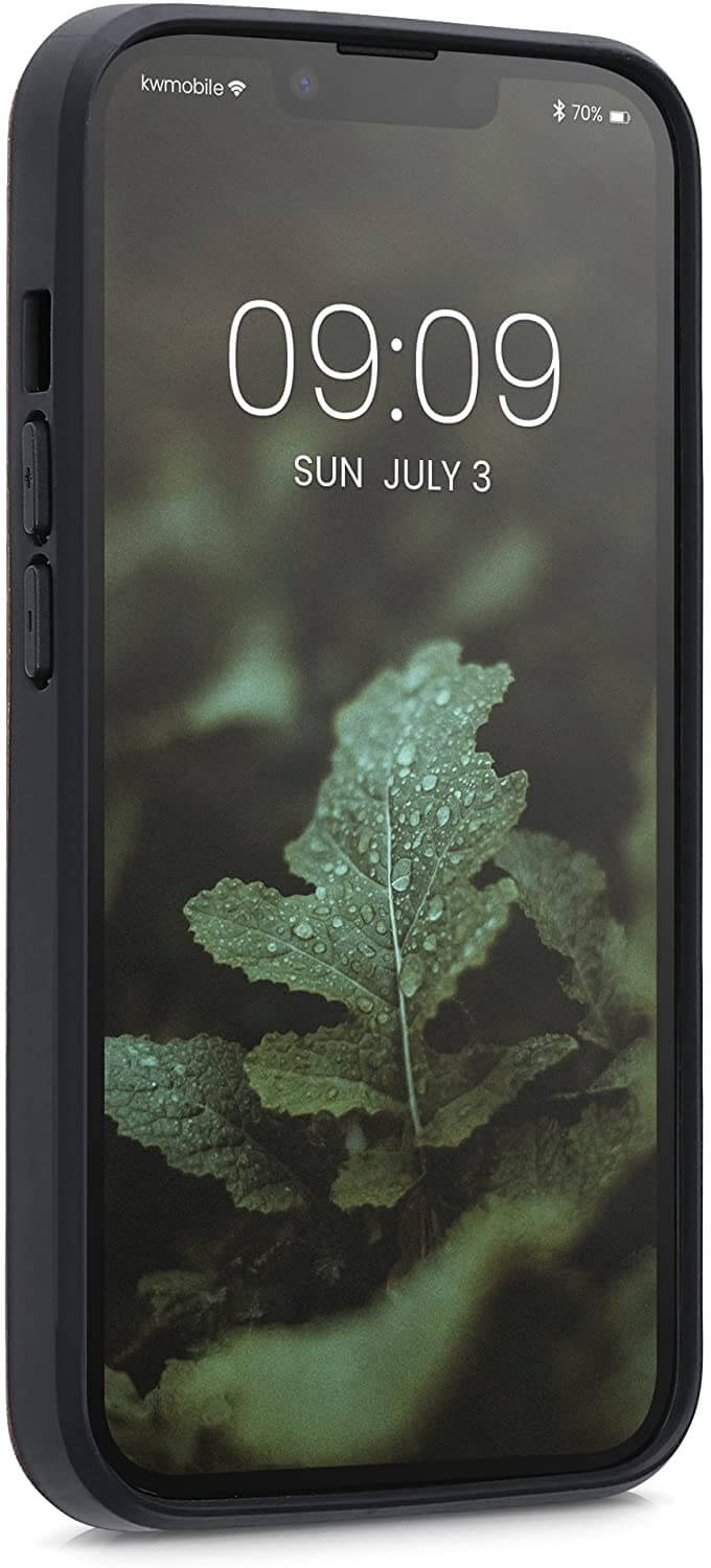 KW iPhone 13 Θήκη από Φυσικό Ξύλο Design Leaf Branch - Dark Brown - 55953.09
