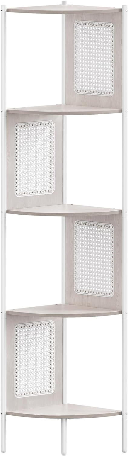 Vasagle Γωνιακή Ραφιέρα 5 Ραφιών με Πλαϊνά Πάνελ από Συνθετικό Rattan και Μεταλλικό Σκελετό - 31.9 x 31.9 x 156.4 cm - Oatmeal Beige - LLS588K66