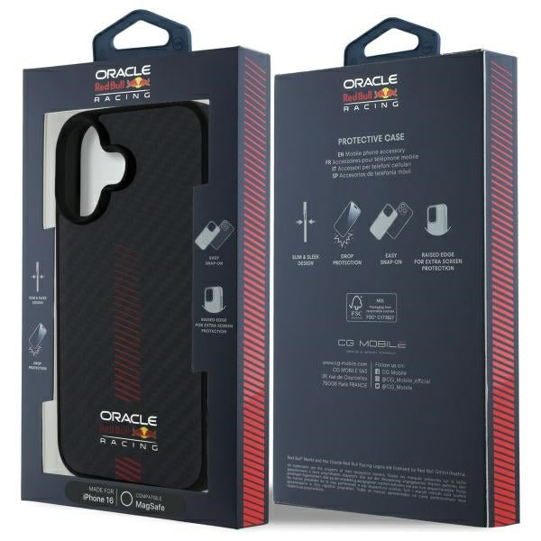 Red Bull iPhone 16 - Carbon Fiber Power Bar - MagSafe Σκληρή Θήκη με Πλαίσιο Σιλικόνης - Black - RBHMP16S24CFGSMK