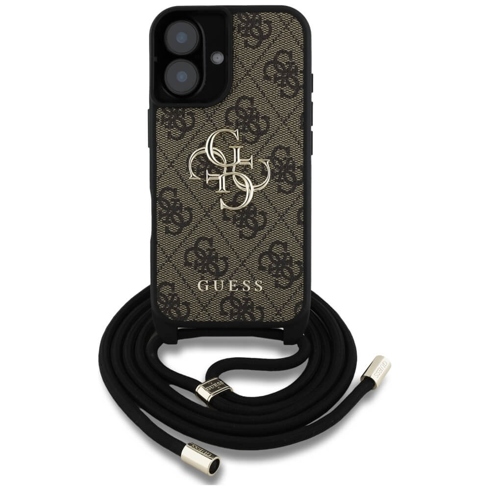 Guess iPhone 16 - 4G Big Logo Cord Stap Crossbody - Θήκη με Επένδυση Συνθετικού Δέρματος και Λουράκι - Brown - GUHCP16SP4GMGCRW