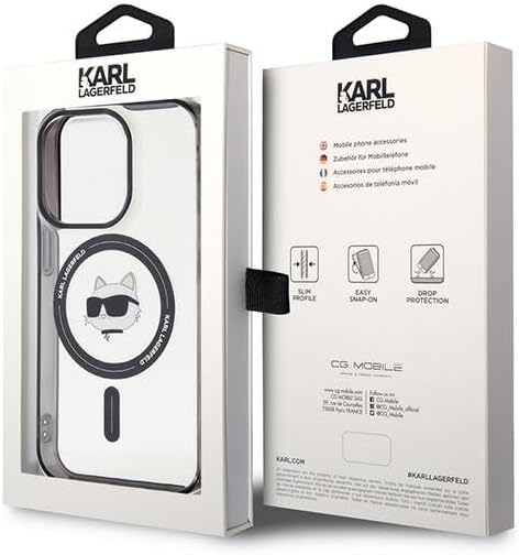 Karl Lagerfeld iPhone 15 Pro Max - IML Choupette's Head Magsafe Σκληρή Θήκη με Πλαίσιο Σιλικόνης και MagSafe - Διάφανη / Black - KLHMP15XHCHNOTK