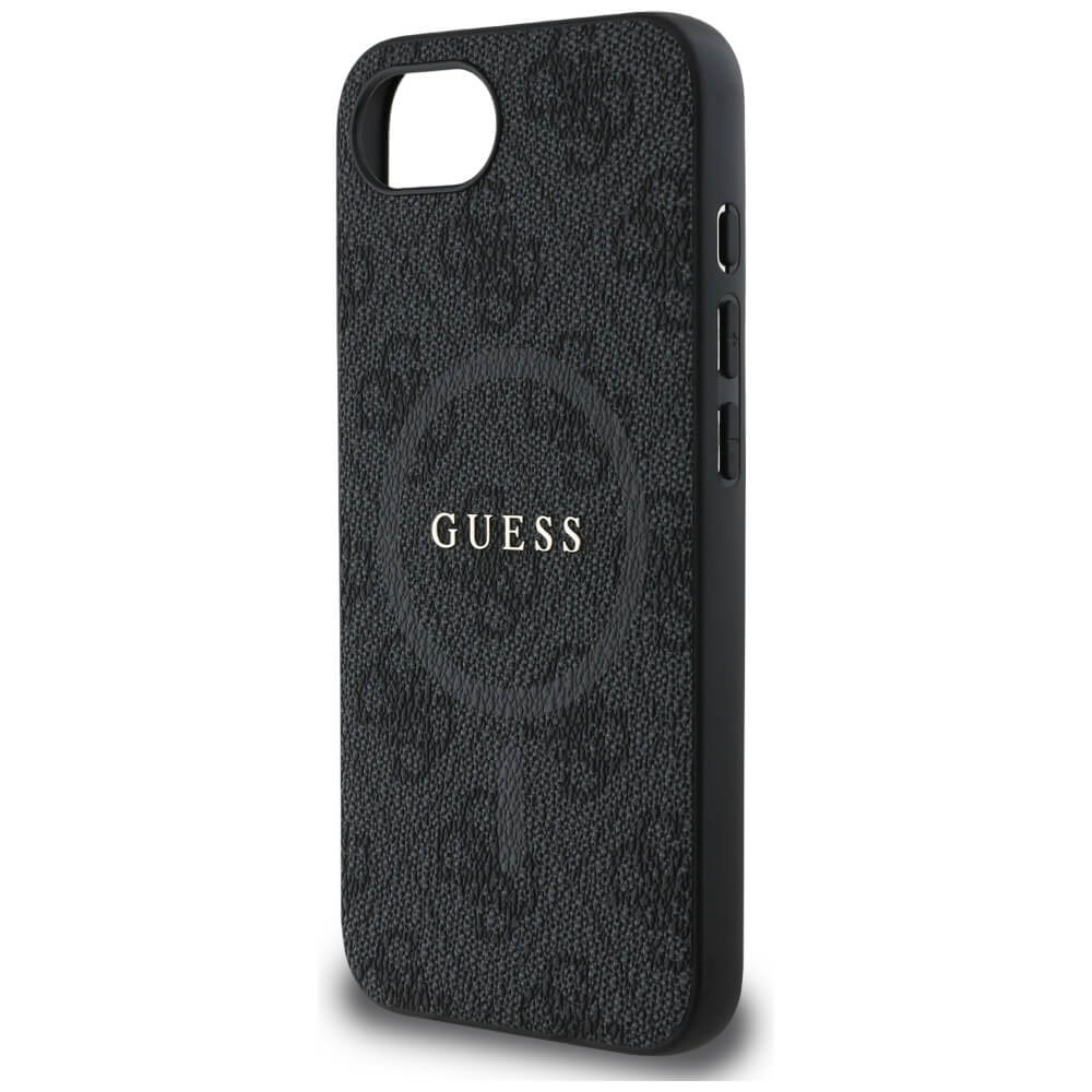 Guess iPhone 16e - 4G Ring Classic Logo - MagSafe Θήκη με Επένδυση Συνθετικού Δέρματος - Black - GUHMPSE4G4GFRK