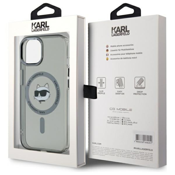 Karl Lagerfeld iPhone 15 - IML Metal Choupette Head - MagSafe Σκληρή Θήκη με Πλαίσιο Σιλικόνης - Black - KLHMP15SHLSCHK