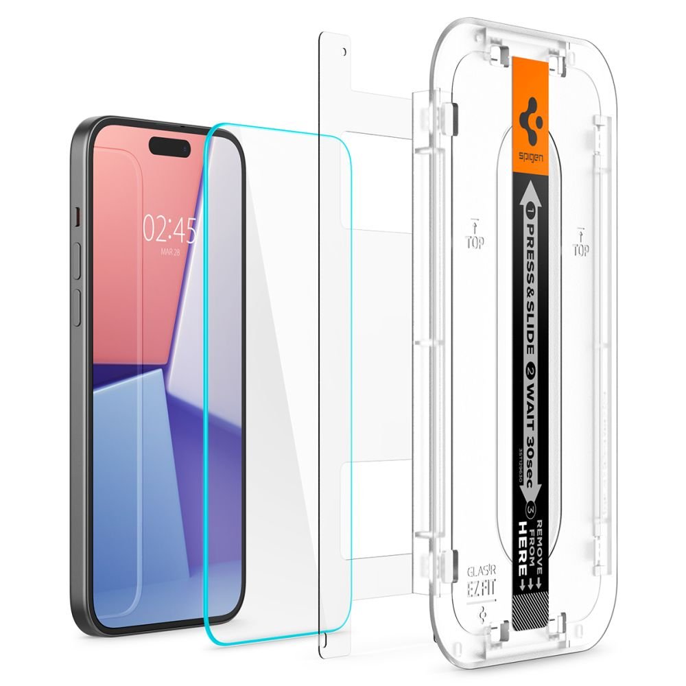 Spigen iPhone 15 Plus Glas.TR EZ Fit 0.2mm 2.5D 9H Tempered Glass Αντιχαρακτικό Γυαλί Οθόνης - 2 Τεμάχια - Clear - AGL06883