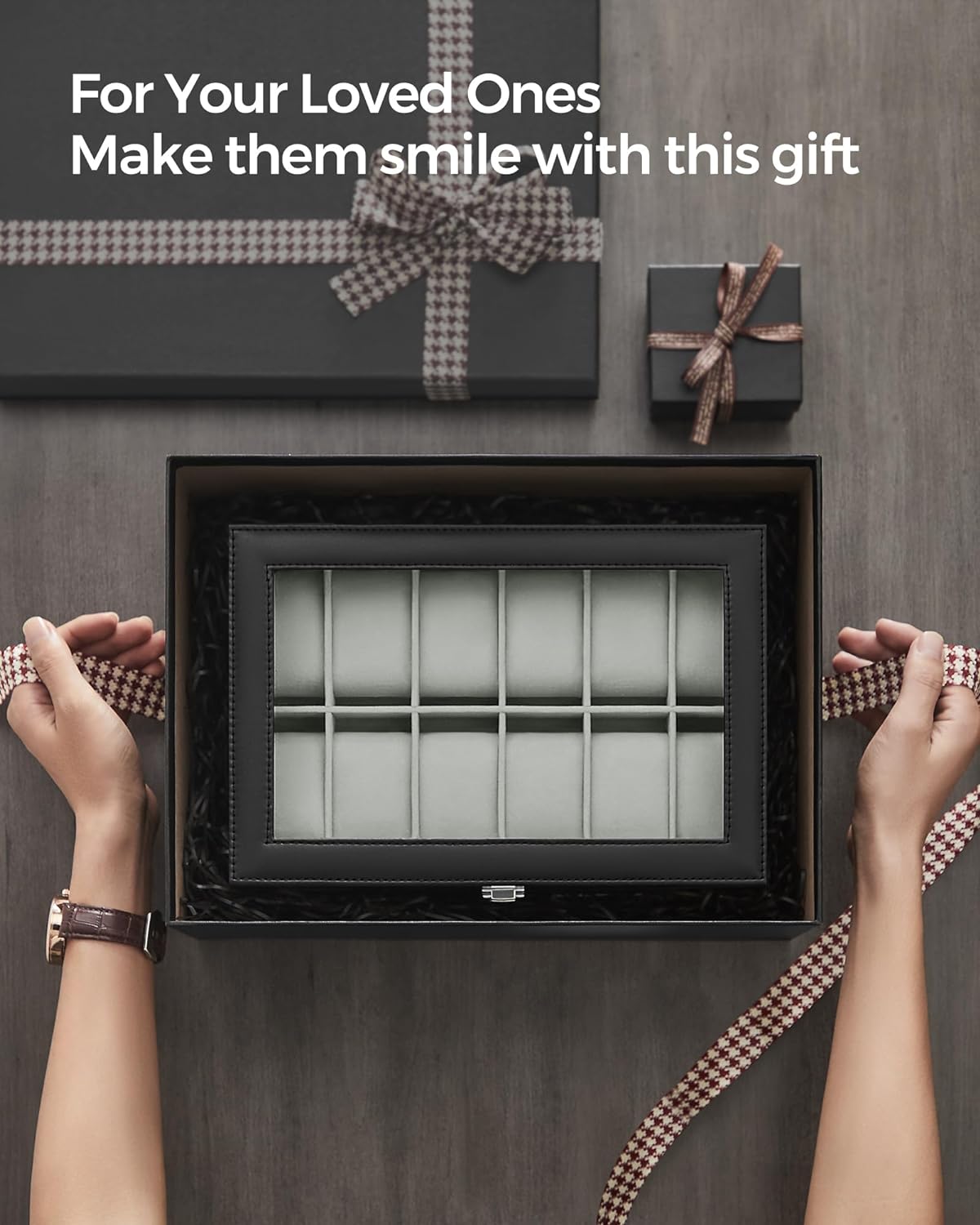 Songmics Θήκη Αποθήκευσης για 12 Ρολόγια - Grey - JWB12BK