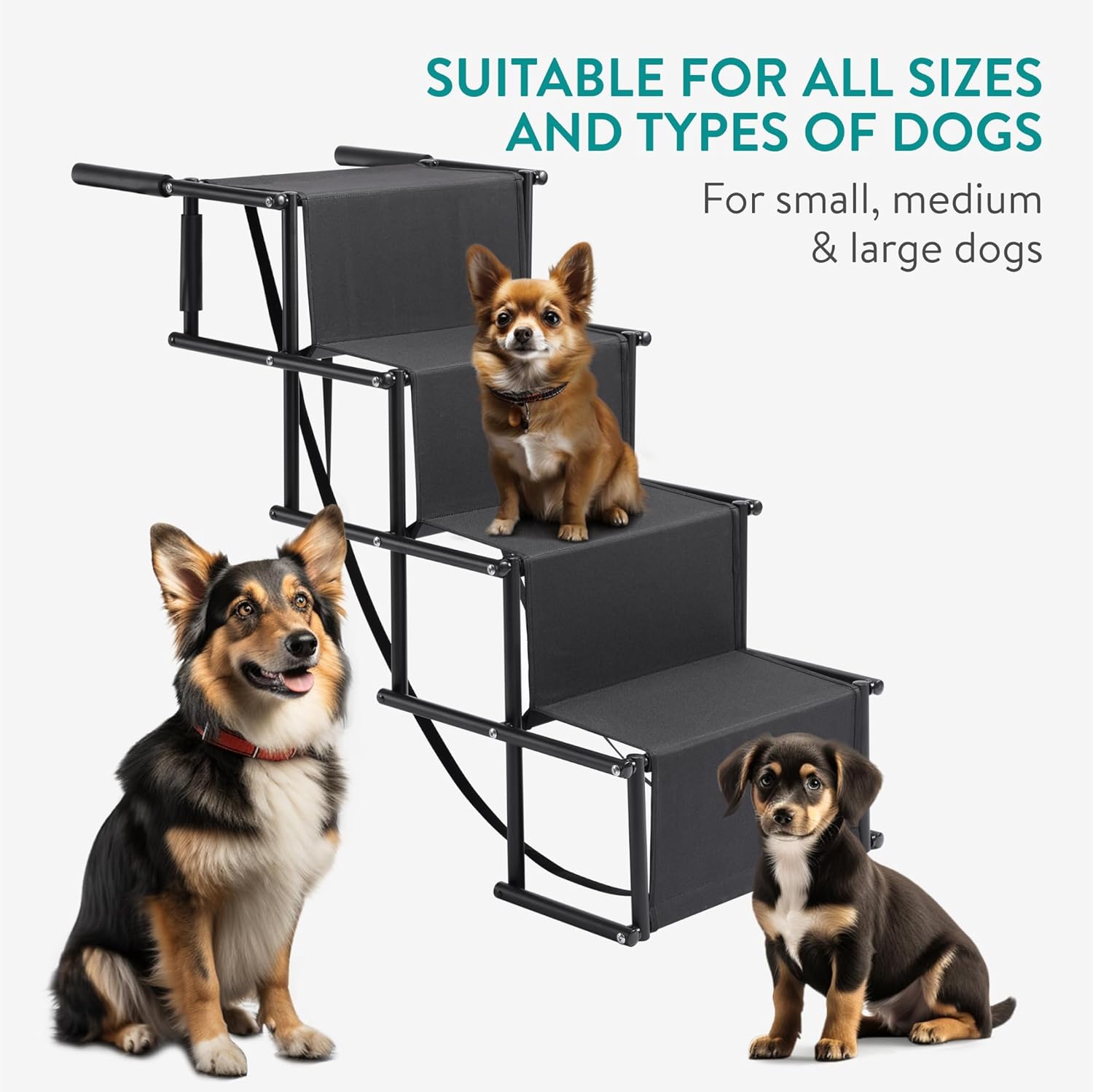 Navaris Πτυσσόμενα Σκαλοπάτια Αυτοκινήτου για Σκύλους με Τσάντα Μεταφοράς - Black