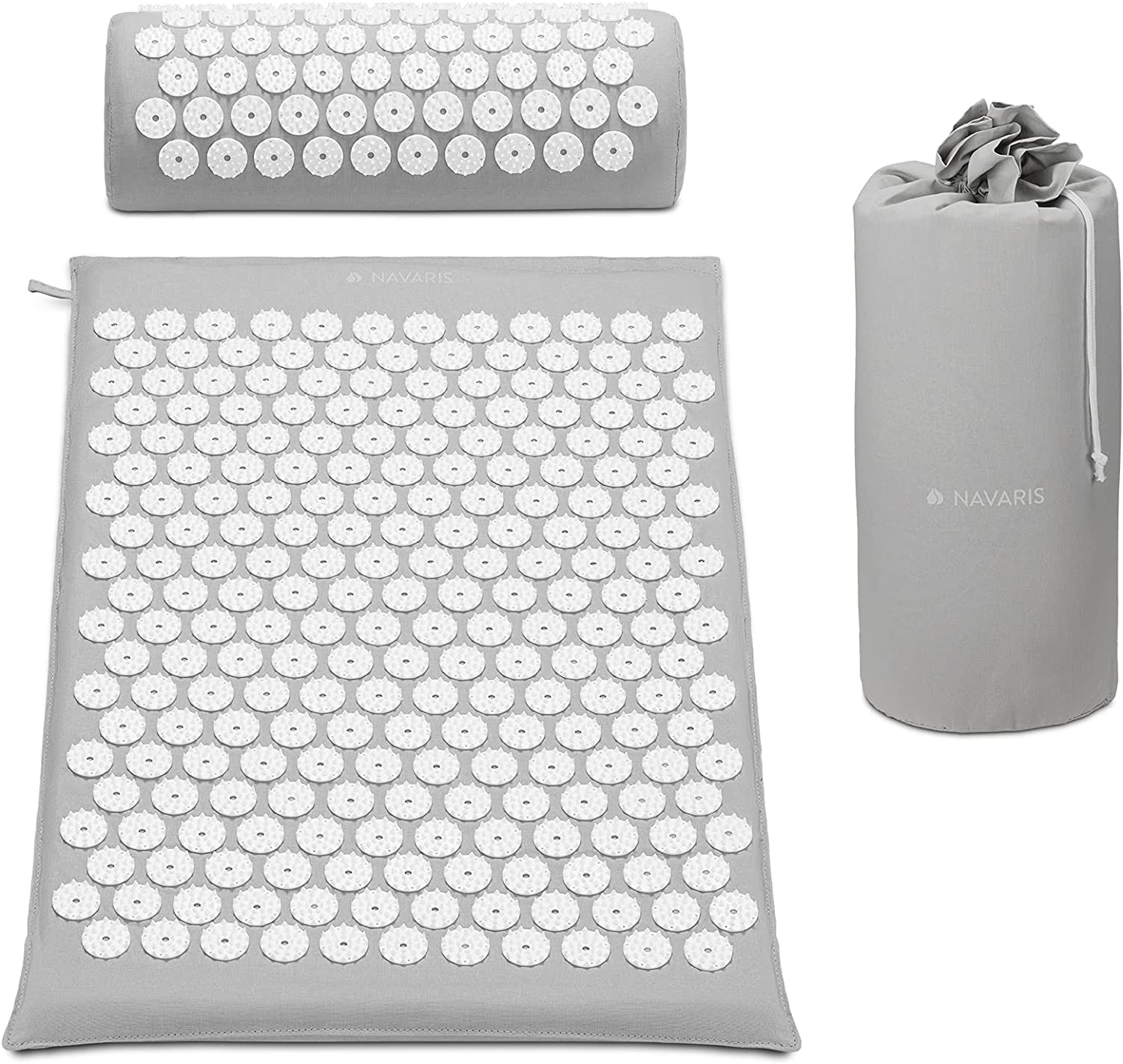 Navaris Σετ 2 σε 1 Χαλάκι και Μαξιλάρι Μασάζ με Τσάντα Αποθήκευσης - Grey / White - 43899.70.01