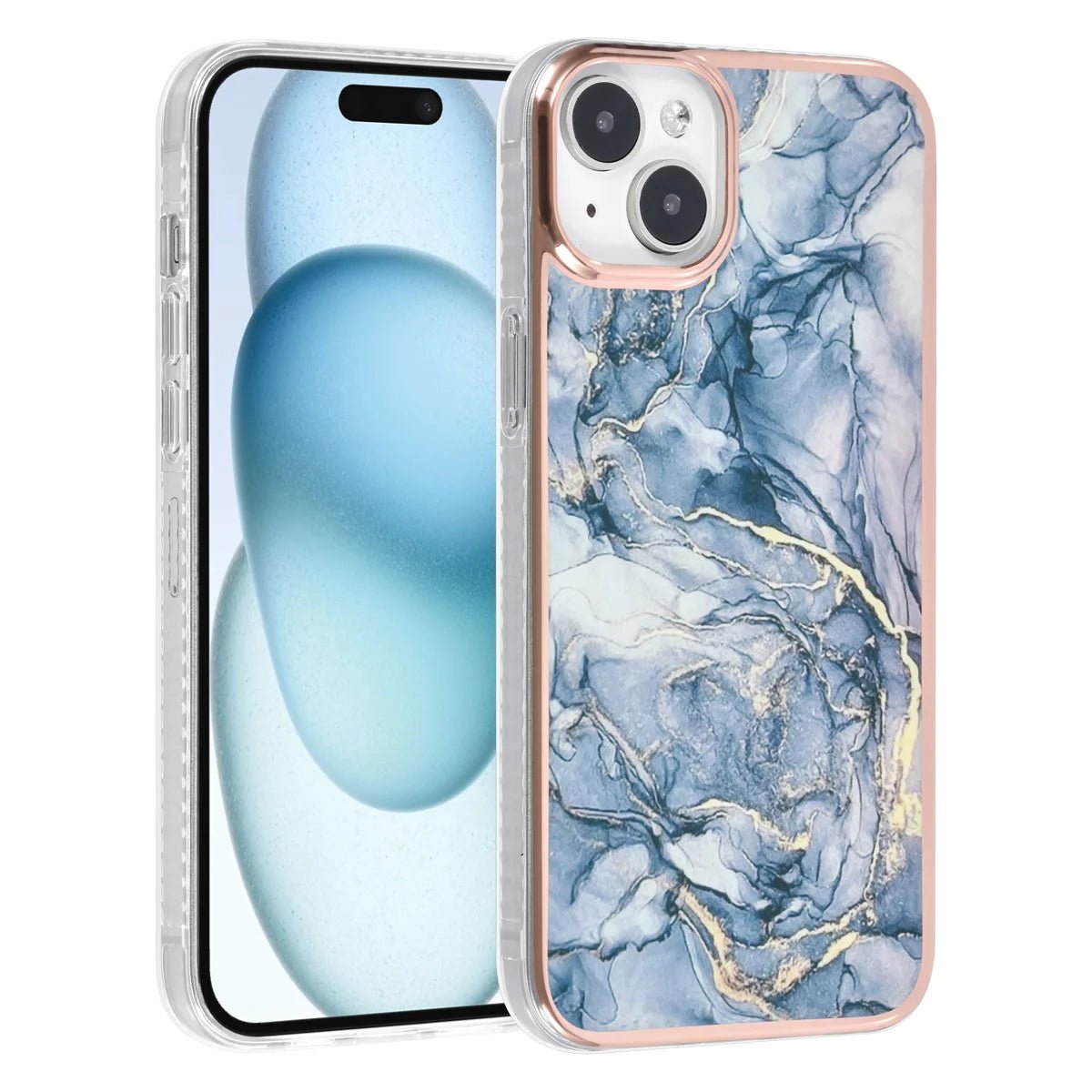 Tuniq iPhone 15 Plus / 14 Plus - Σκληρή Θήκη με Πλαίσιο Σιλικόνης - Σχέδιο Μάρμαρο - Σκούρο Γκρί
