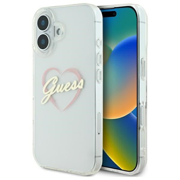 Guess iPhone 16 Plus - IML Heart - Σκληρή Θήκη με Πλαίσιο Σιλικόνης - Διάφανη - GUHCP16MHCHGSPT