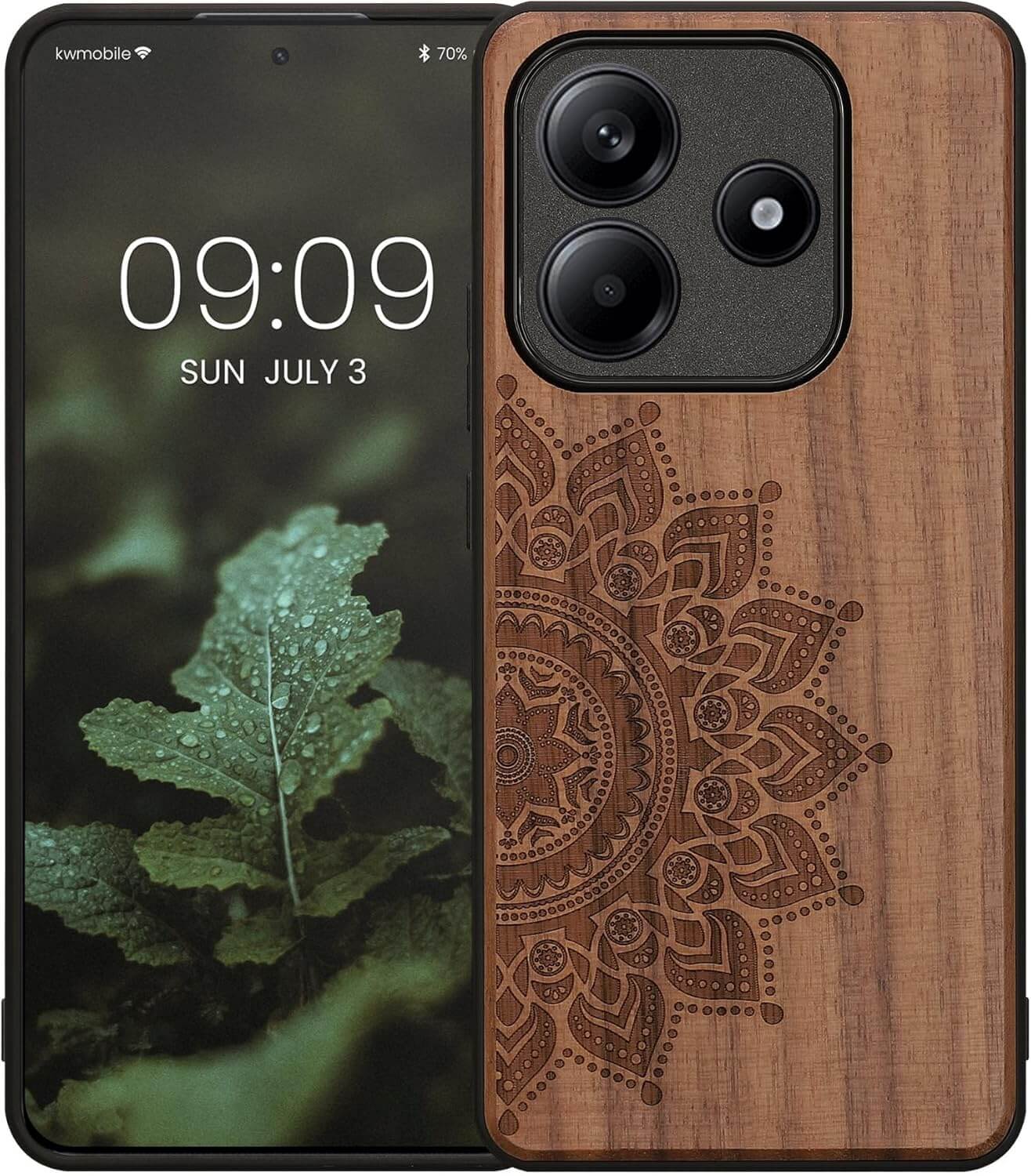 KW Xiaomi Redmi Note 14 5G Θήκη από Φυσικό Ξύλο - Design Rising Sun - Dark Brown