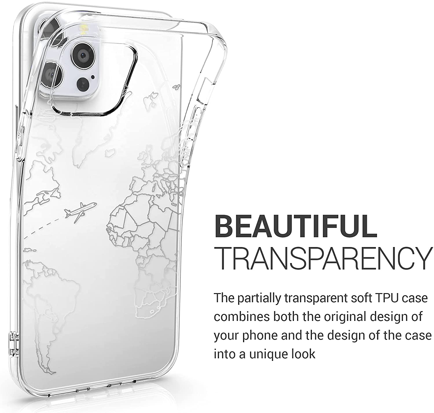 KW iPhone 12 / iPhone 12 Pro Θήκη Σιλικόνης TPU Design Travel and Explore - Διάφανη / Silver - 53035.12