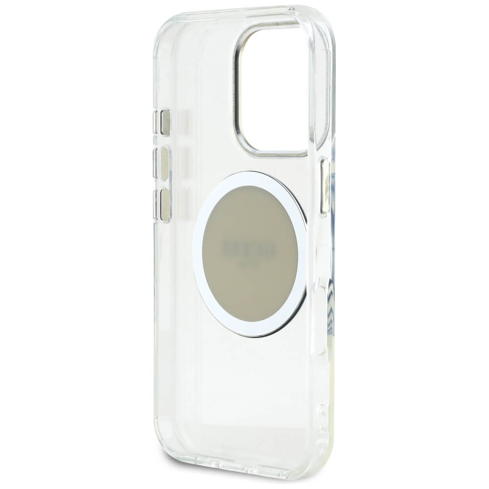 Guess iPhone 16 Pro IML Metal Colored Circle Classic Logo MagSafe Σκληρή Θήκη με Πλαίσιο Σιλικόνης και MagSafe - Grey - GUHMP16LHTDRCEDG