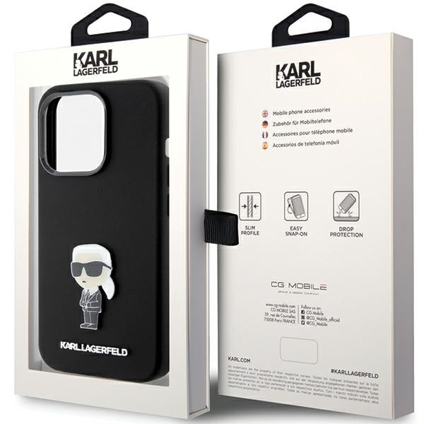 Karl Lagerfeld iPhone 15 Pro Max - Silicone Ikonik Metal Pin Σκληρή Θήκη με Πλαίσιο Σιλικόνης - Black - KLHCP15XSMHKNPK