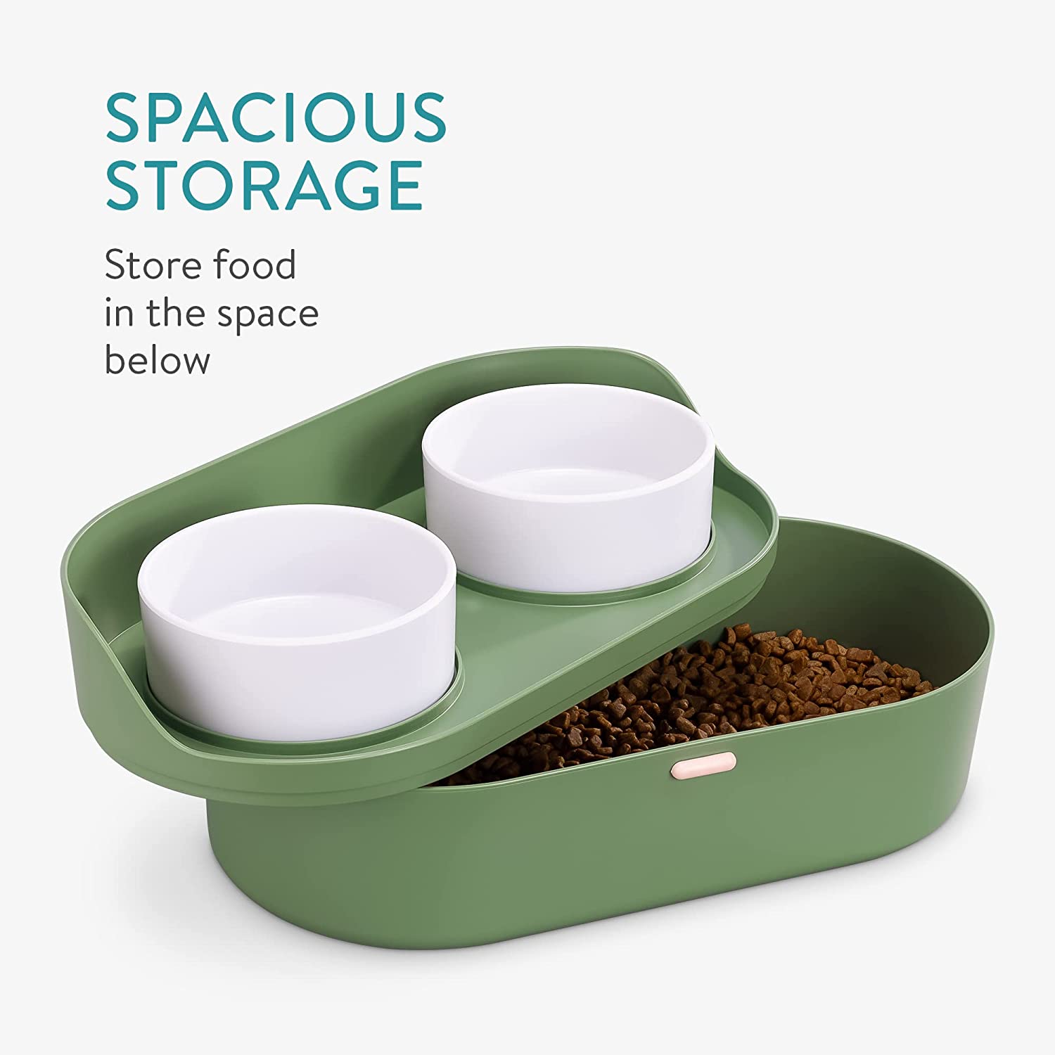 Navaris Σετ με 2 Μπολ για Νερό και Τροφή για Κατοικίδια με Βάση Αποθήκευσης Τροφής - 950 ml - Green - 58518.07