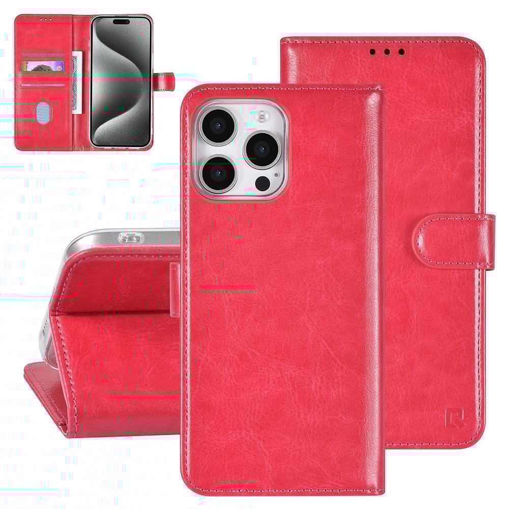 Tuniq iPhone 16 Pro Max - Θήκη Πορτοφόλι Stand από Δερματίνη - Hot Pink