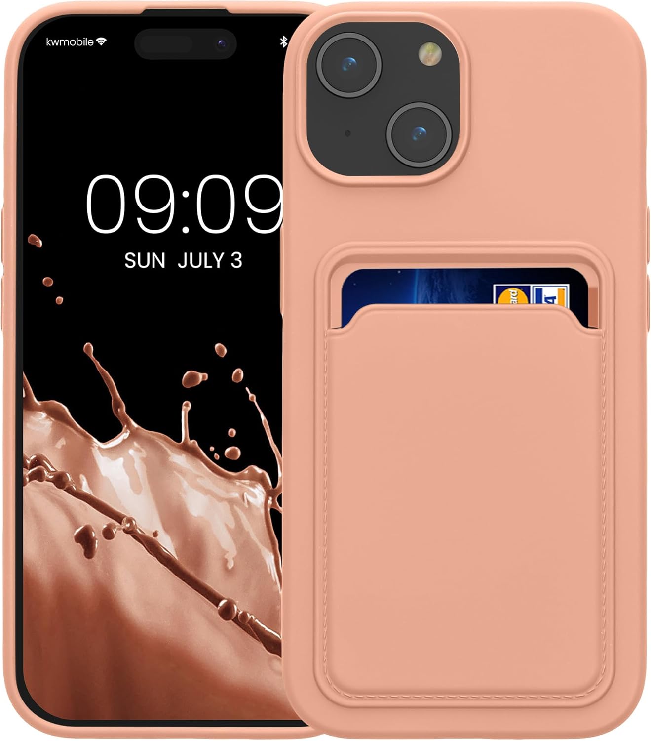 KW iPhone 15 Θήκη Σιλικόνης TPU με Υποδοχή για Κάρτα - Grapefruit Pink