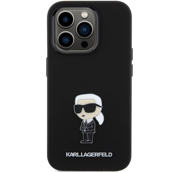 Karl Lagerfeld iPhone 15 Pro Max - Silicone Ikonik Metal Pin Σκληρή Θήκη με Πλαίσιο Σιλικόνης - Black - KLHCP15XSMHKNPK