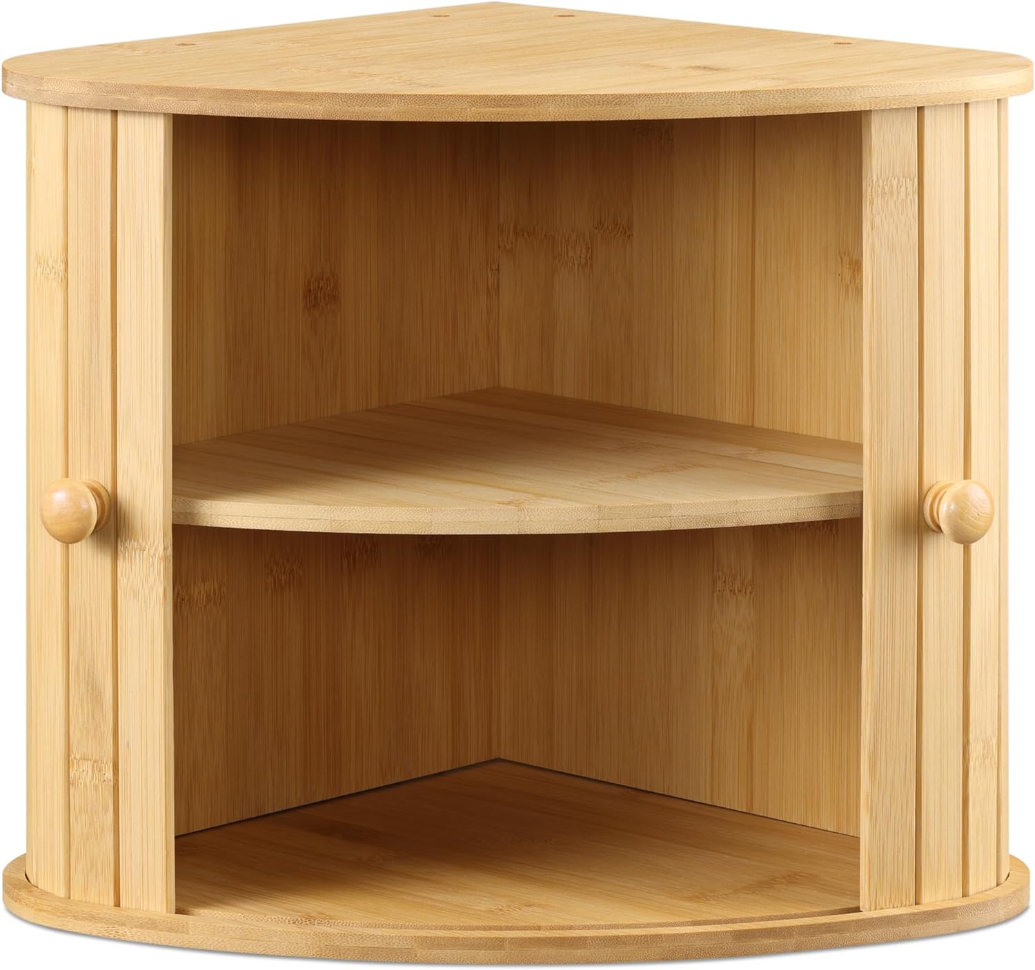 Navaris Γωνιακή Ψωμιέρα Δύο Επιπέδων από Μπαμπού με Συρόμενες Μπροστινές Πόρτες - 30 x 30 x 31 cm - Brown - 54972.02