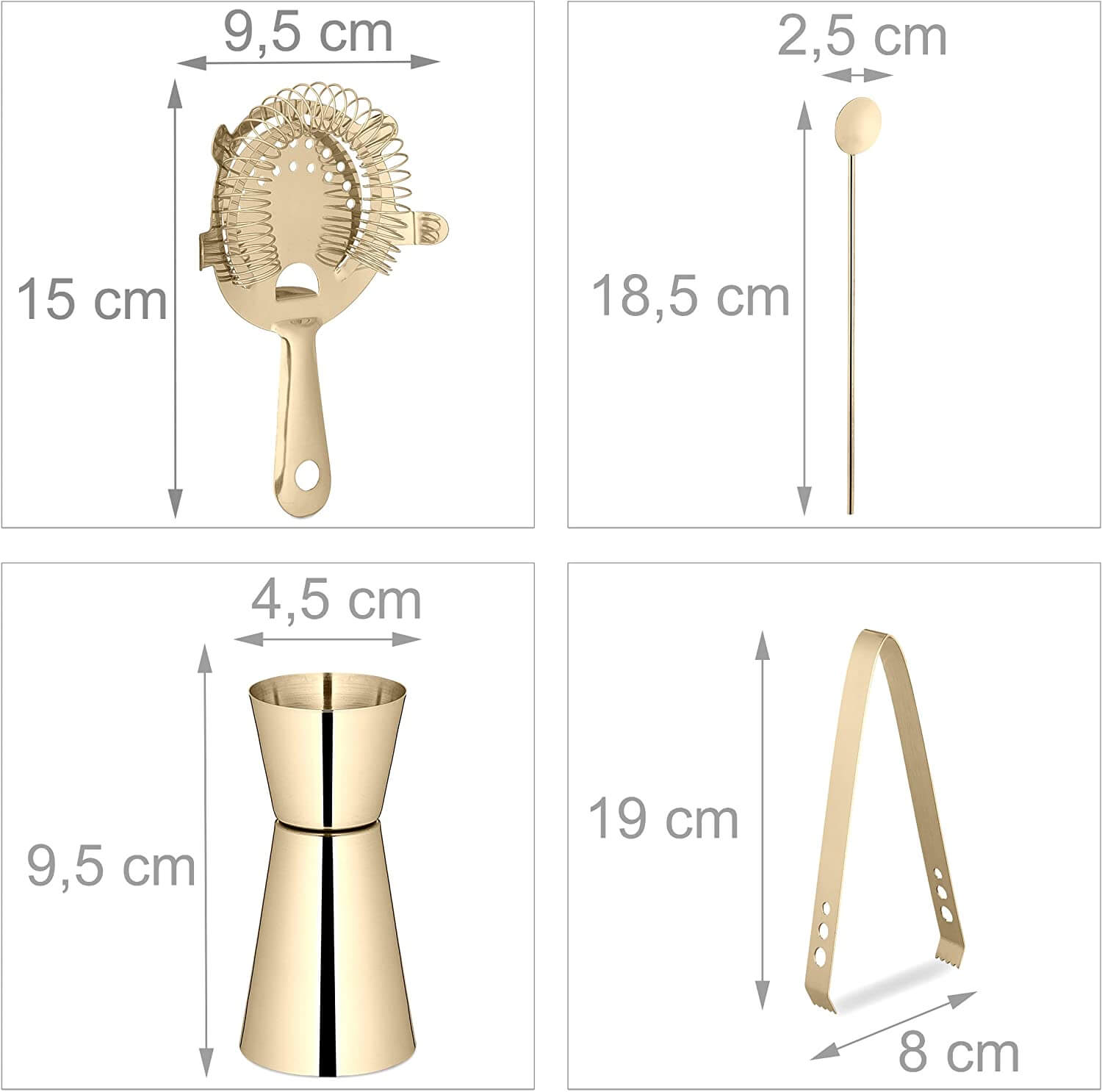 Relaxdays Σετ Κοκτέιλ 5 Τεμαχίων από Ανοξείδωτο Ατσάλι - Gold - 4052025983260