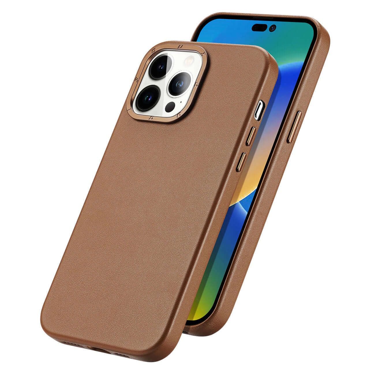 Dux Ducis iPhone 14 Pro Max Grit Leather Case Θήκη με Επένδυση Συνθετικού Δέρματος και MagSafe - Brown