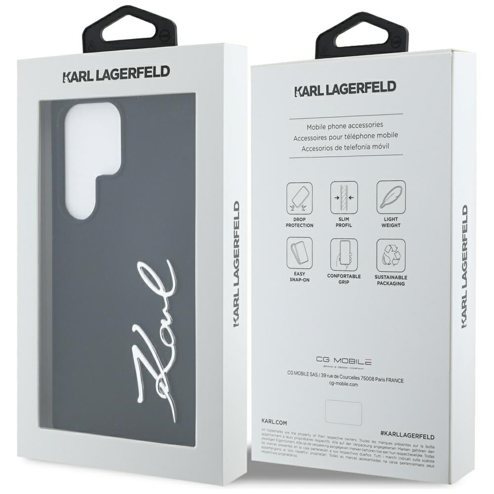 Karl Lagerfeld Samsung Galaxy S25 Ultra - Silicone Metal Signature Logo - Σκληρή Θήκη Σιλικόνης - Black - KLHCS25LSCMSMVK