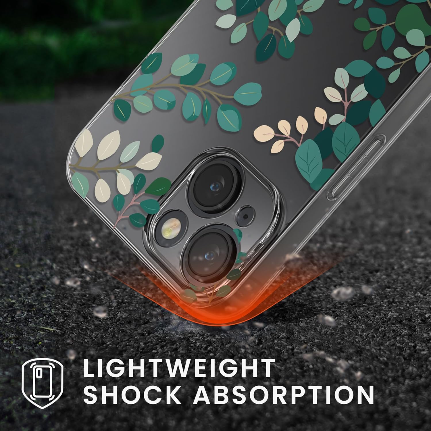 KW iPhone 15 Θήκη Σιλικόνης TPU με Αντιχαρακτικό Γυαλί - Design Spring Leaves - Green / Διάφανη