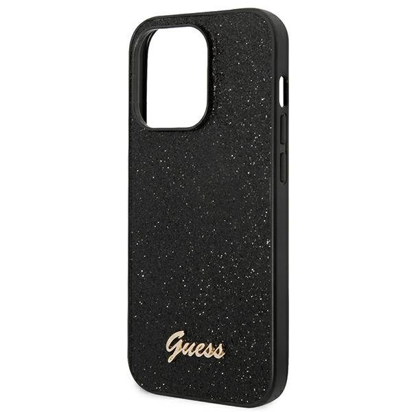 Guess iPhone 14 Pro Glitter Script Σκληρή Θήκη με Πλαίσιο Σιλικόνης - Black - GUHCP14LHGGSHK