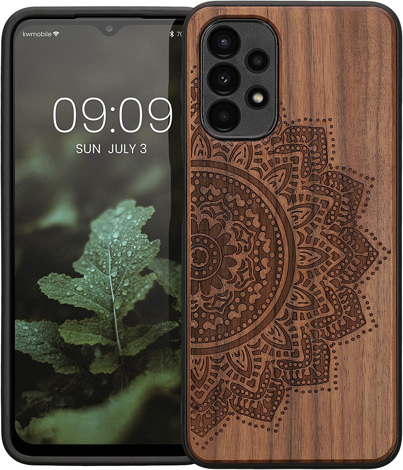 KW Samsung Galaxy A13 4G Θήκη από Φυσικό Ξύλο - Design Semi Flower - Dark Brown - 58315.06