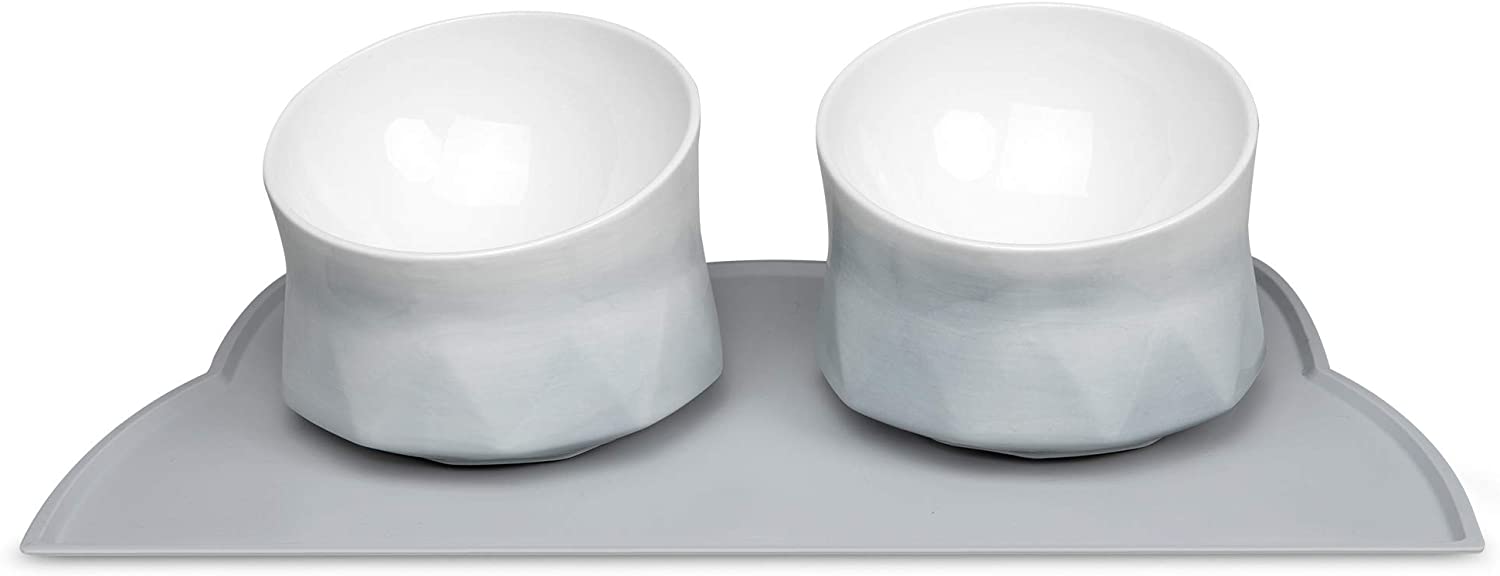 Navaris Σετ με 2 Μπολ Φαγητού και Νερού με Βάση Σιλικόνης για Κατοικίδια - 250 ml - Grey - 53300.01