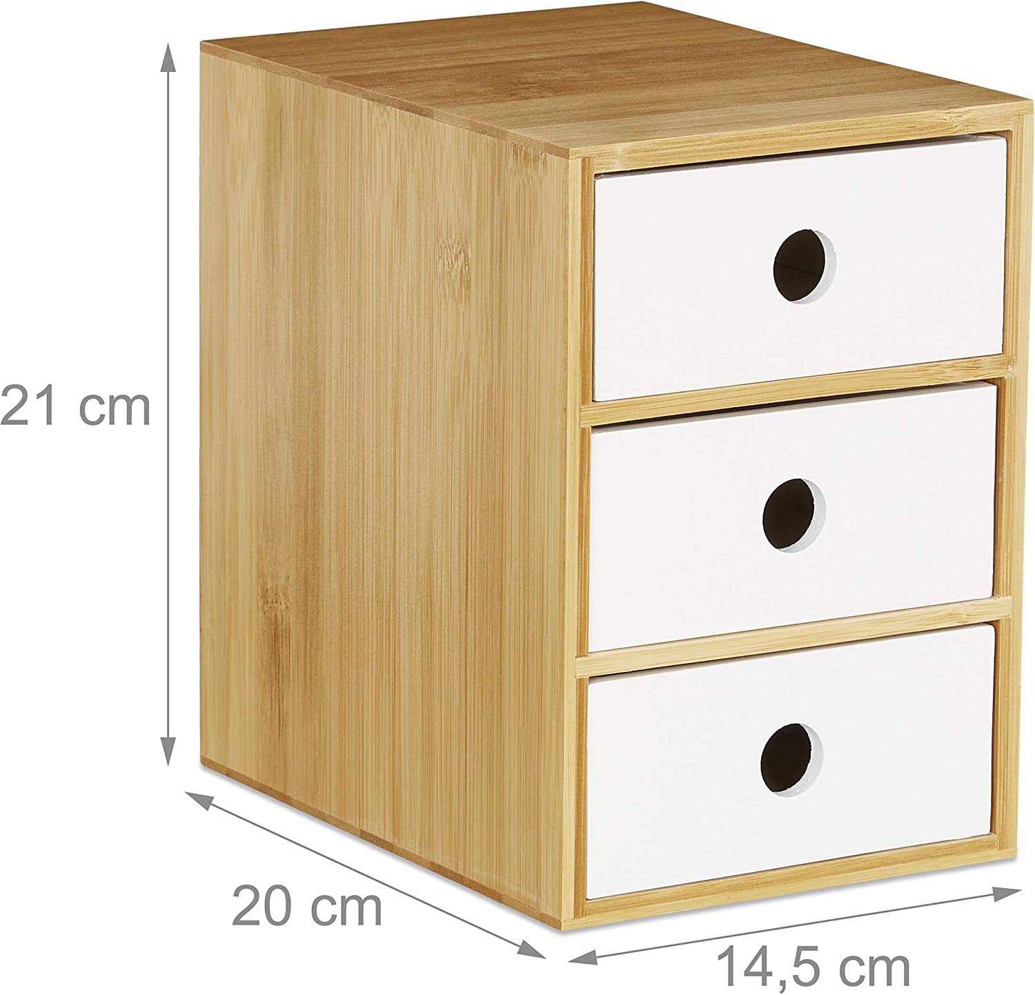 Relaxdays Ξύλινη Βάση Οργάνωσης Γραφείου με 3 Συρτάρια από Bamboo - White / Natural - 4052025902070