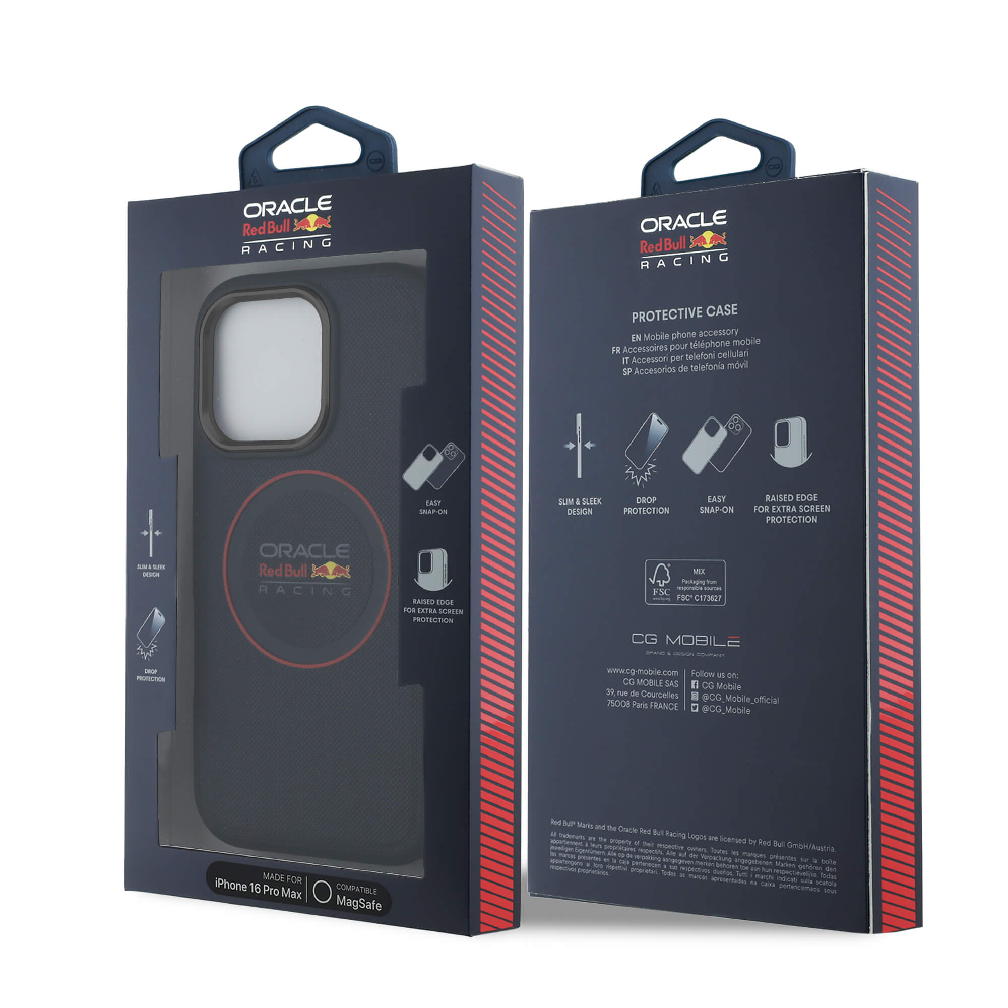 Red Bull iPhone 16 Pro Max - Leather Red Ring - MagSafe Σκληρή Θήκη με Επένδυση Συνθετικού Δέρματος και Πλαίσιο Σιλικόνης - Navy - RBHMP16X24PUILVR