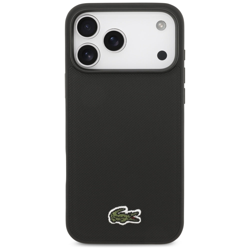 Lacoste iPhone 17 Pro Max - Iconic Petit Pique Woven Logo MagSafe - Σκληρή Θήκη με Πλαίσιο Σιλικόνης - Black