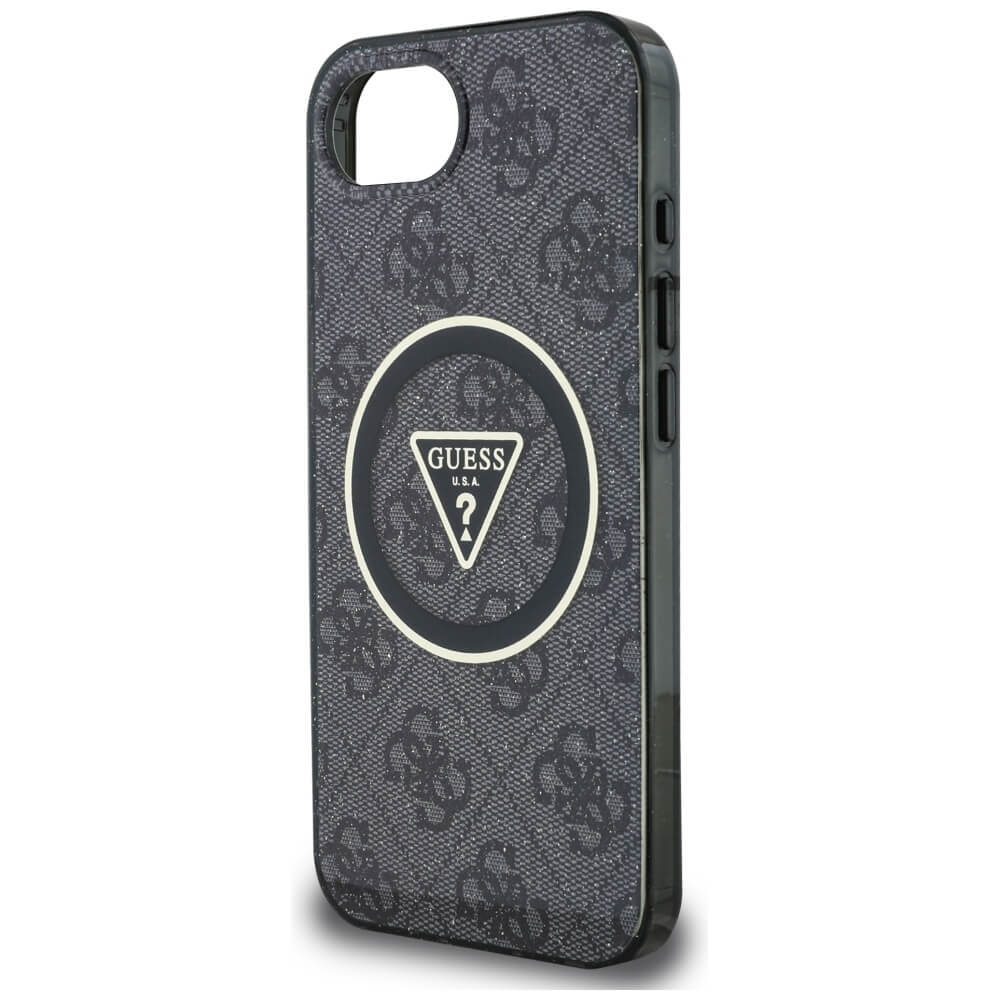Guess iPhone 16e - IML Metal Glitter 4G Circle Triangle MagSafe - Σκληρή Θήκη με Πλαίσιο Σιλικόνης και MagSafe - Black - GUHMPSE4HG4PRTGK