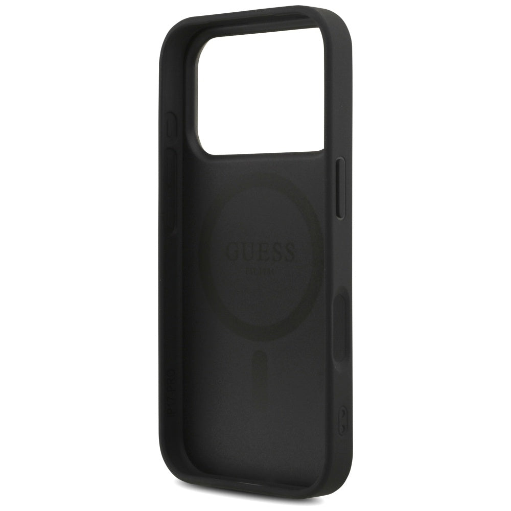 Guess iPhone 17 Pro - 4G Strap Triangle Logo MagSafe - Σκληρή Θήκη με Επένδυση Συνθετικού Δέρματος και Λουράκι - Black - GUHMP17LP4TSDPPSK