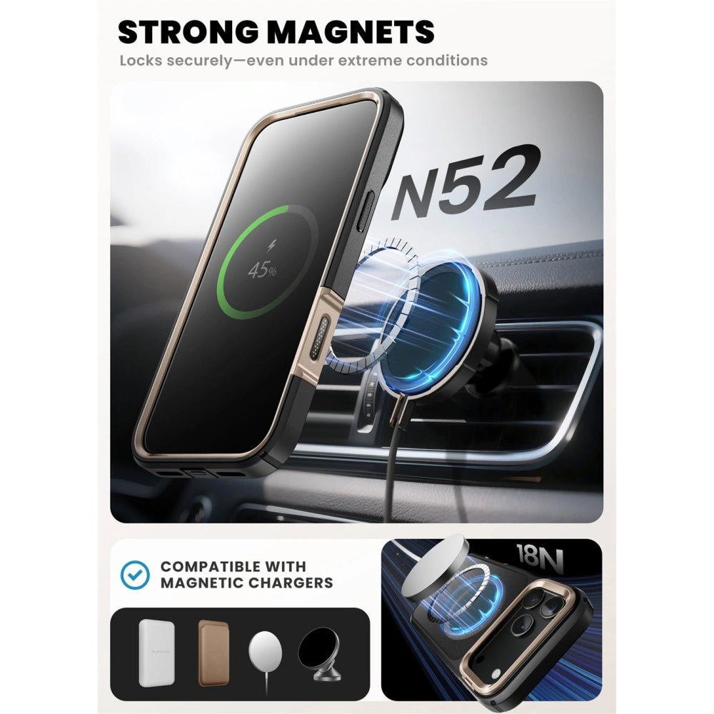 Supcase iPhone 17 Pro - IBLSN Ares Flip Mag - MagSafe Σκληρή Θήκη με Πλαίσιο Σιλικόνης και Προστασία Οθόνης και Stand - Desert Gold