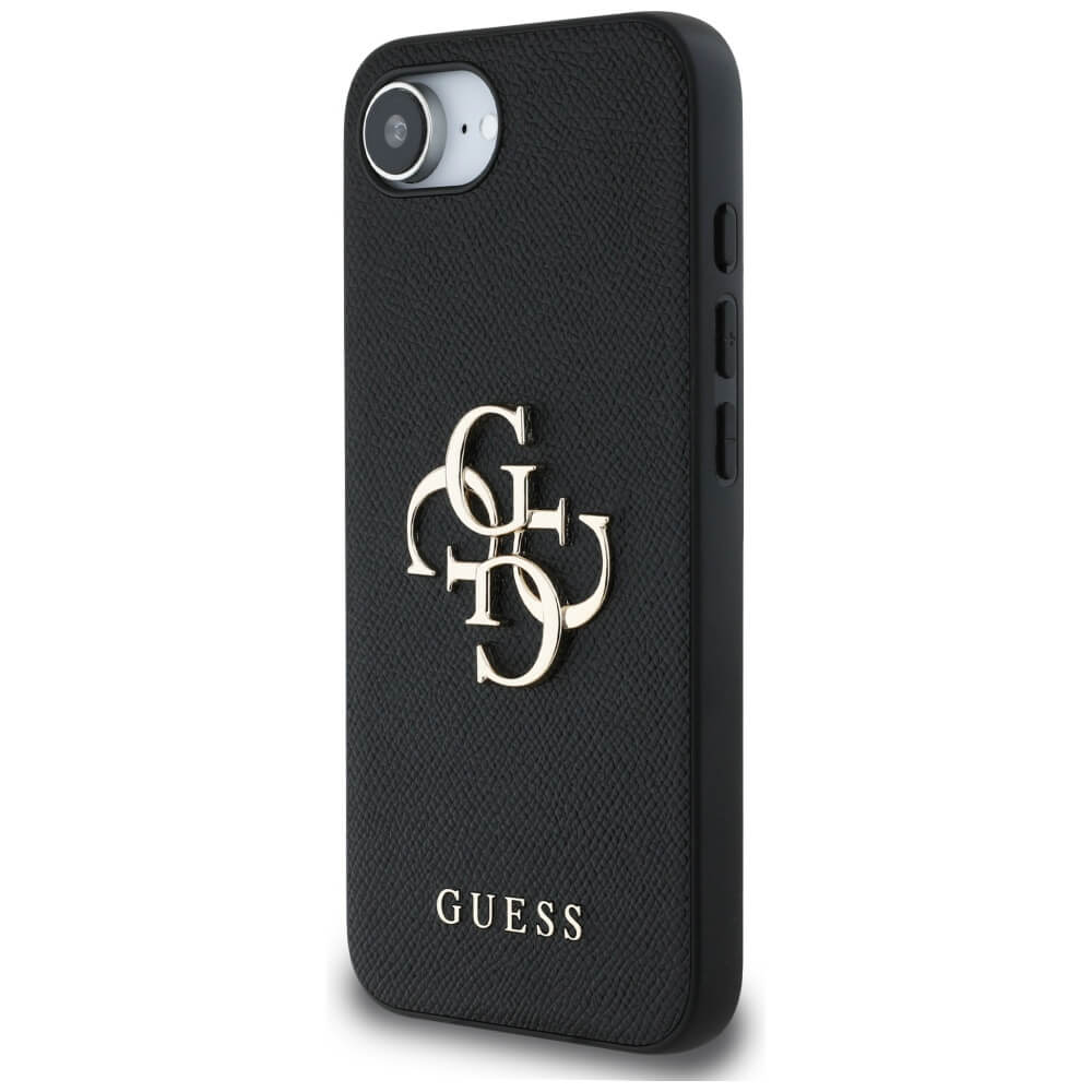 Guess iPhone 16e - Grained Big 4G Logo Small Classic Logo - Σκληρή Θήκη με Επένδυση από Οικολογικό Δέρμα - Black - GUHCPSE4PGT4MBK
