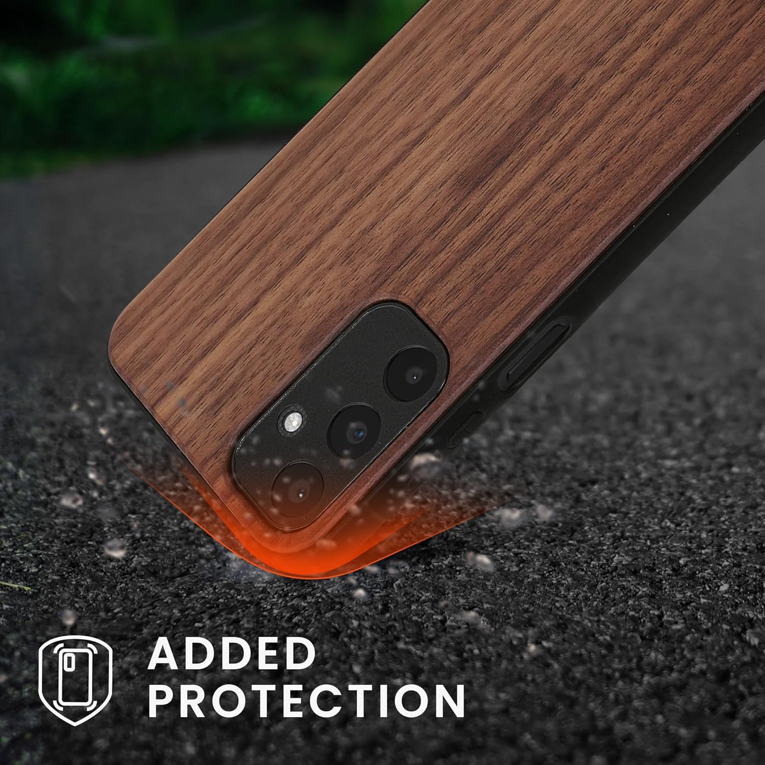 KW Samsung Galaxy A25 5G Θήκη από Φυσικό Ξύλο με Πλαίσιο Σιλικόνης και Λουράκι - Dark Brown