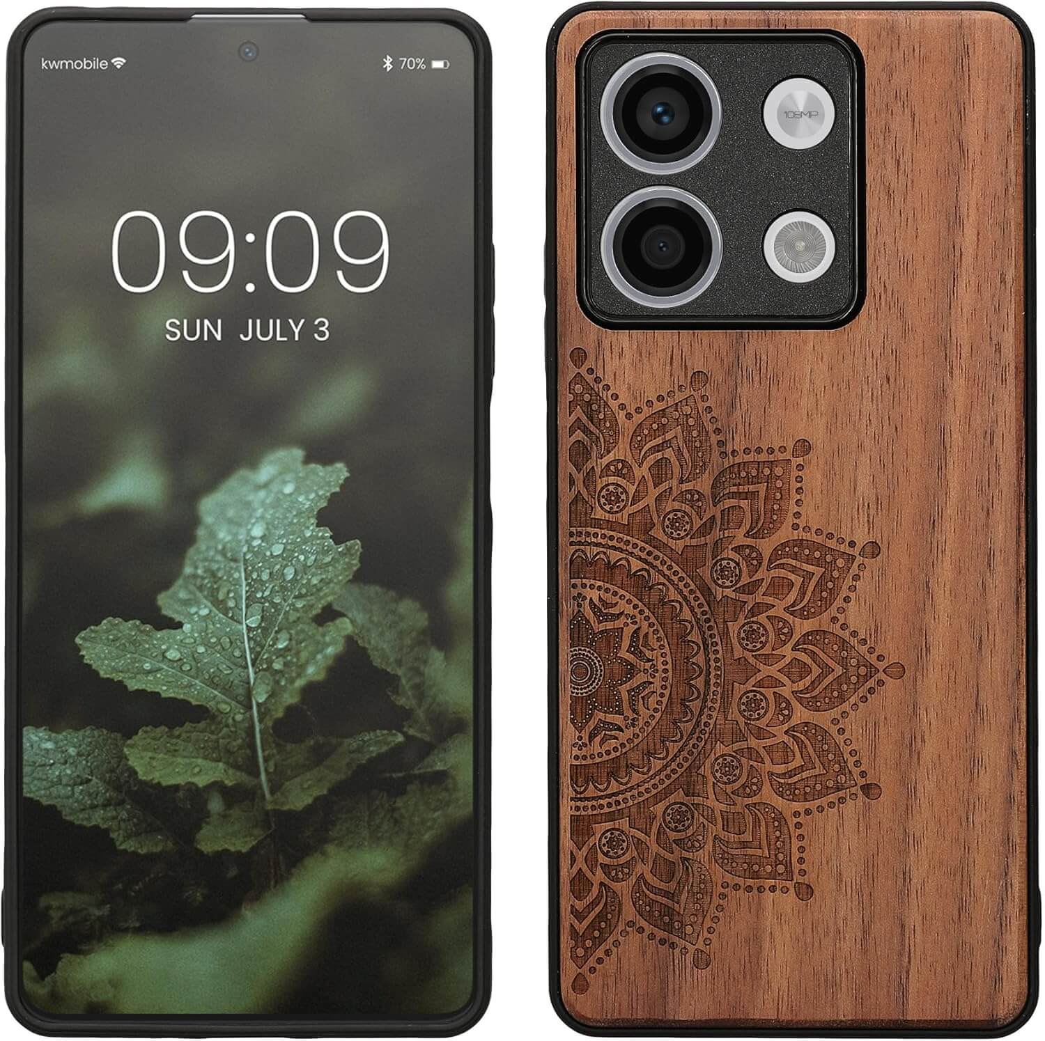 KW Xiaomi Redmi Note 13 5G Θήκη από Φυσικό Ξύλο - Design Rising Sun - Dark Brown