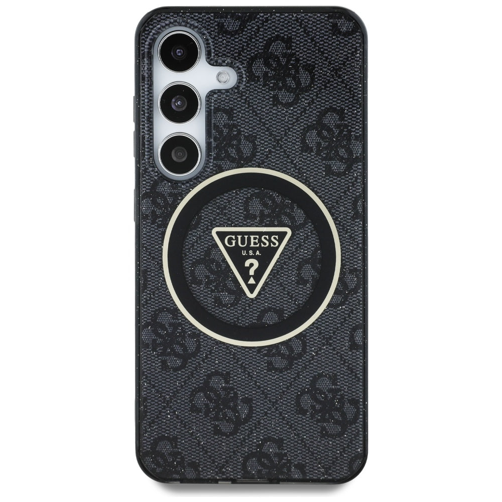 Guess Samsung Galaxy S25 Plus - 4G Glitter Triangle Buttons - MagSafe Σκληρή Θήκη με Πλαίσιο Σιλικόνης - Black - GUHMS25MHG4PRTGK