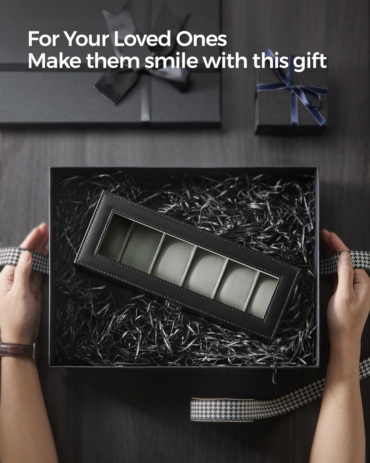 Songmics Θήκη Αποθήκευσης για 6 Ρολόγια - Black / Grey - JWB06BK