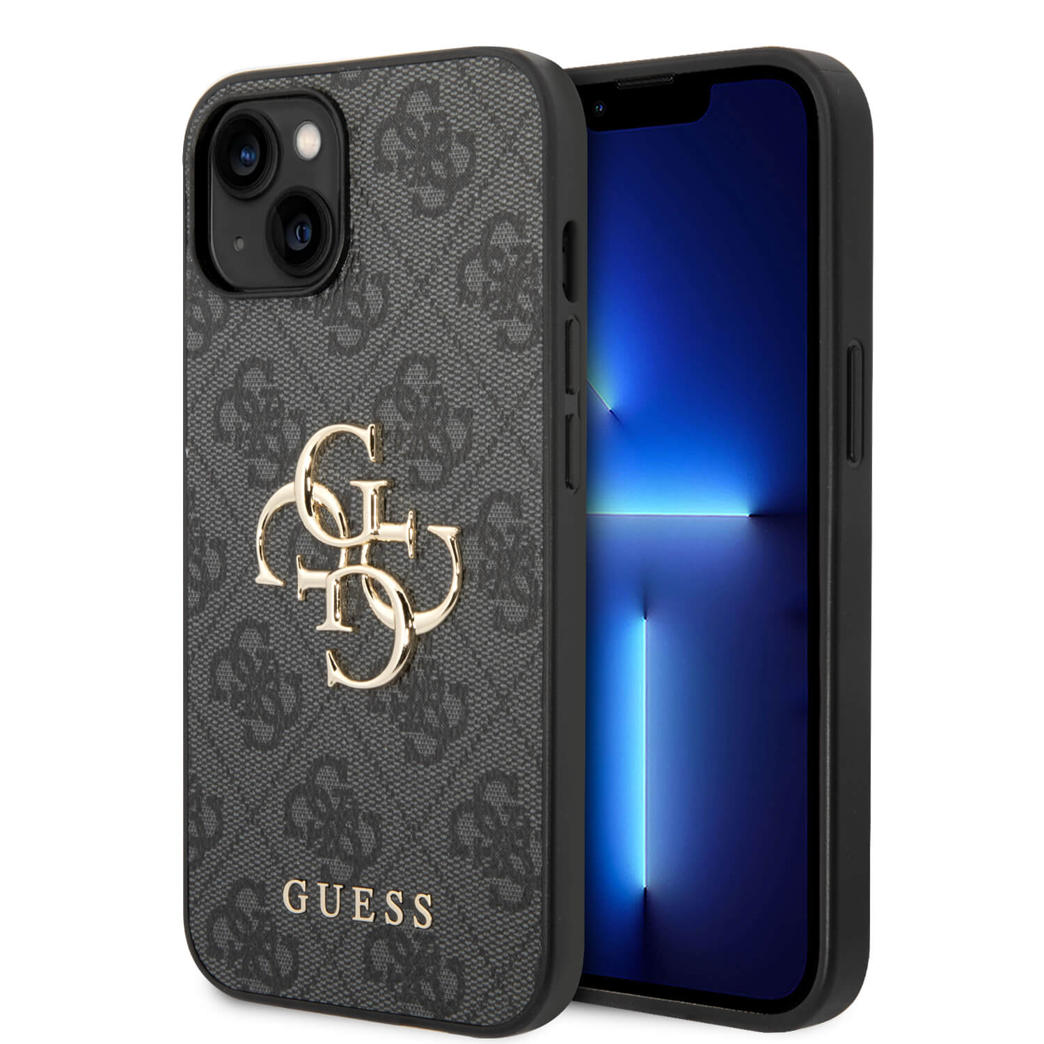 Guess iPhone 15 / 14 / 13 - 4G Big Metal Logo Θήκη με Επένδυση Συνθετικού Δέρματος - Black - GUHCP15S4GMGGR