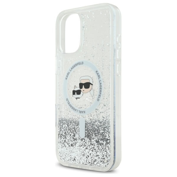 Karl Lagerfeld iPhone 16 - Liquid Glitter Karl and Choupette Head MagSafe Σκληρή Θήκη με Πλαίσιο Σιλικόνης - Διάφανη - KLHMP16SLGKCSGH