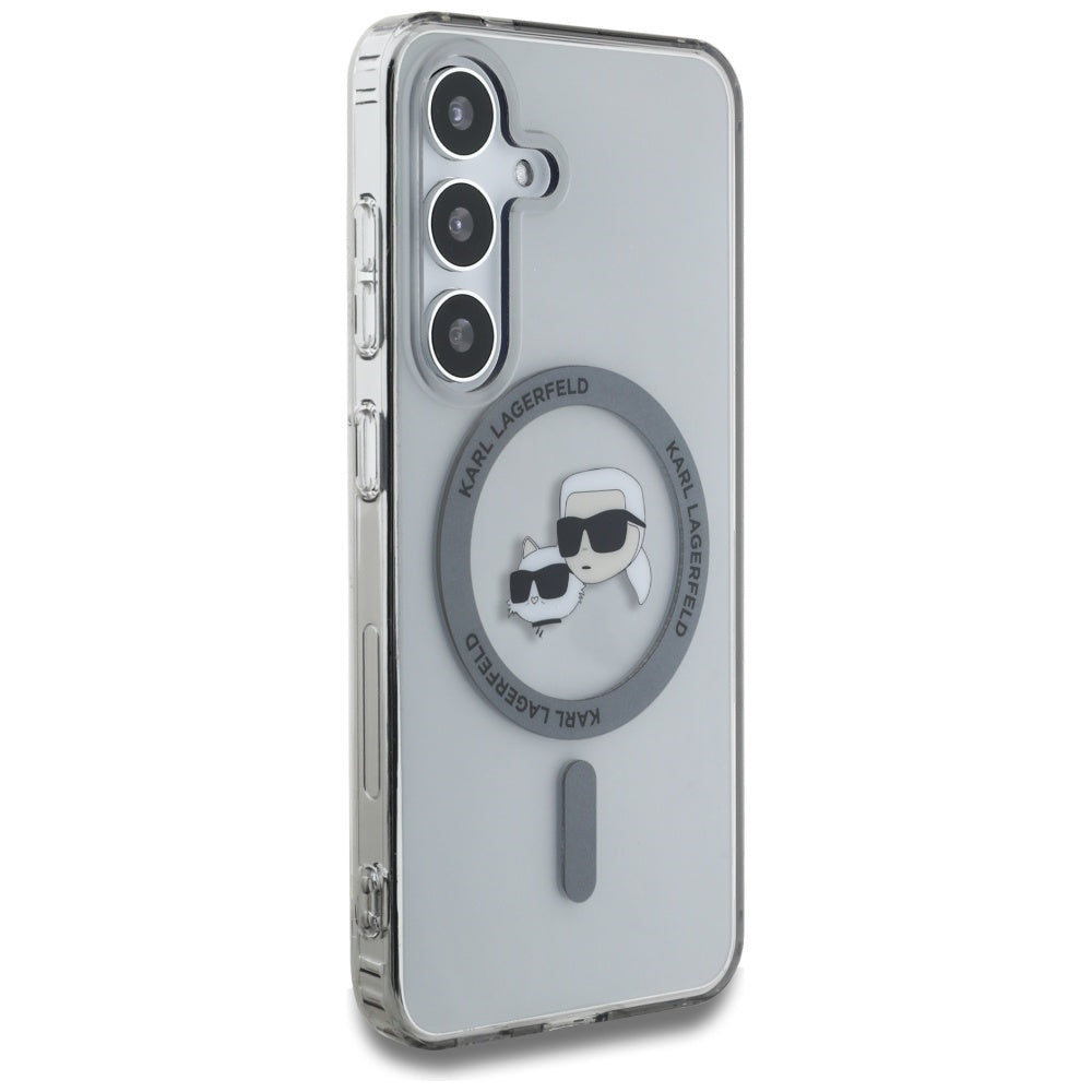 Karl Lagerfeld Samsung Galaxy S25 - Button Karl and Choupette Heads Printed Logo - MagSafe Σκληρή Θήκη με Πλαίσιο Σιλικόνης - Black - KLHMS25SHLSKCK