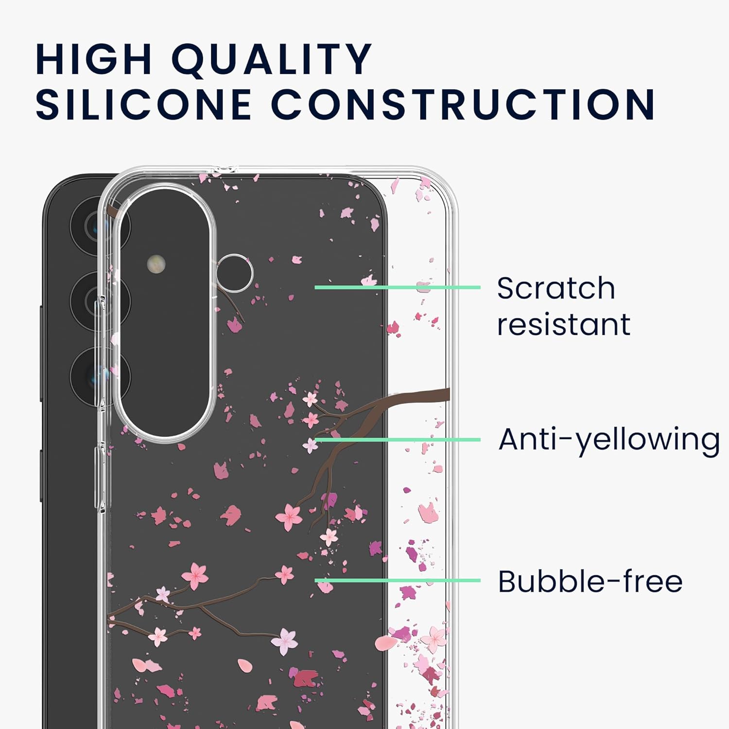 KW Samsung Galaxy S24 Λεπτή Θήκη Σιλικόνης TPU - Design Cherry Blossom Petals - Pink / Dark Brown / Διάφανη