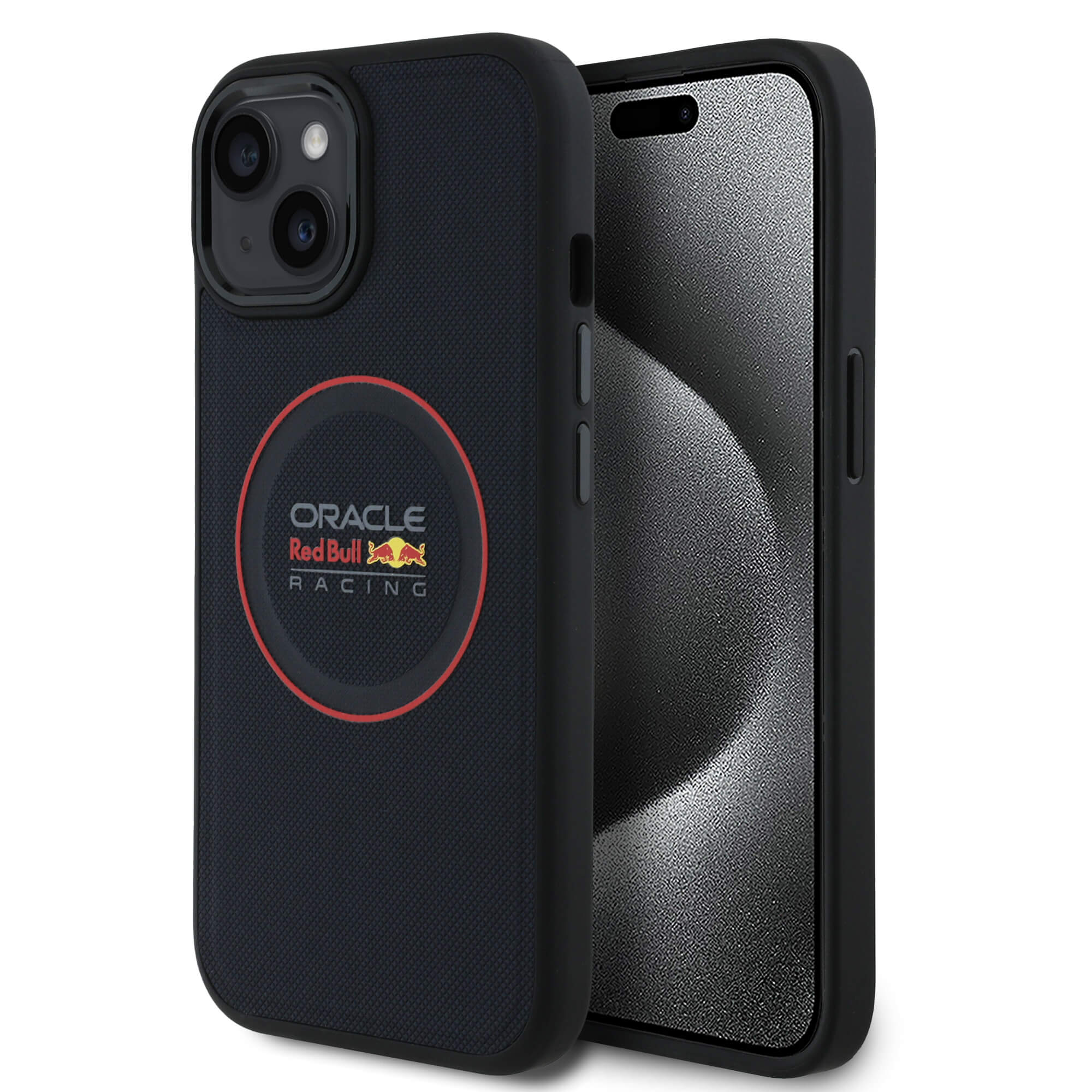 Red Bull iPhone 15 - Leather Red Ring - MagSafe Σκληρή Θήκη με Επένδυση Συνθετικού Δέρματος και Πλαίσιο Σιλικόνης - Navy - RBHMP15S24PUILVR