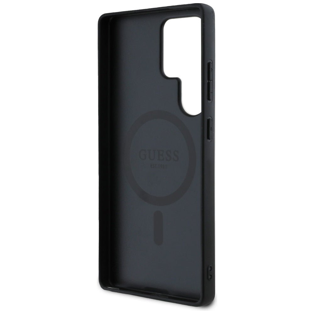 Guess Samsung Galaxy S25 Ultra - Leather 4G Colored Ring Classic Logo - MagSafe Θήκη με Επένδυση Συνθετικού Δέρματος - Black - GUHMS25LG4GFRK